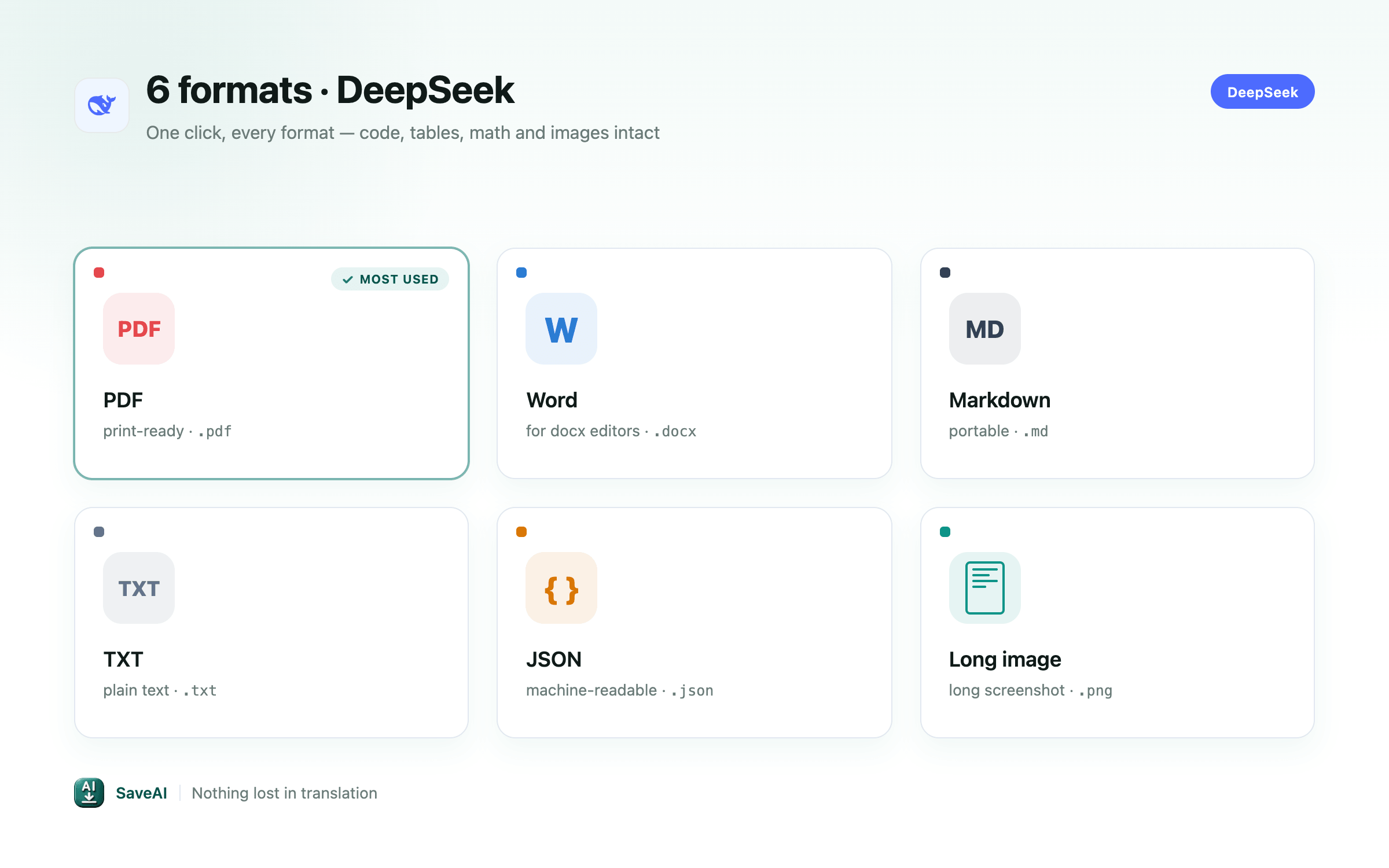DeepSeek export formats